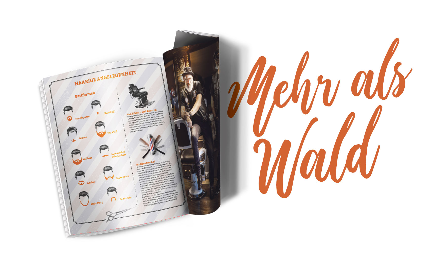 Waldrausch Magazin Bartformen Formschön GmbH Seite des Magazins Waldrausch - Das Beste aus der Heimat mit Illustrationen zu verschiedenen Bartformen
