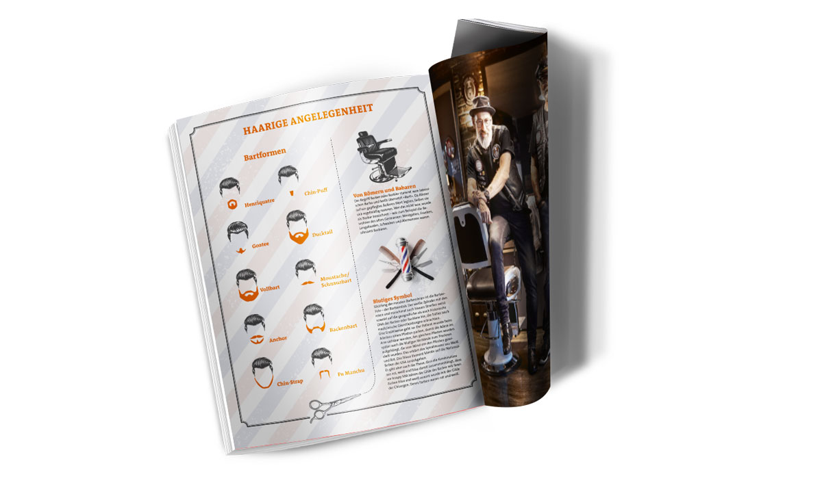 Innenseiten vom Magazin Waldrausch über einen trendigen Barbershop