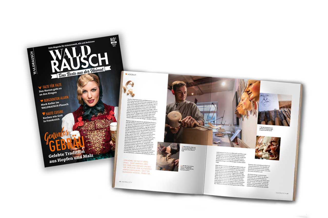 Titelseite und Innenseite des Magazin Waldrausch