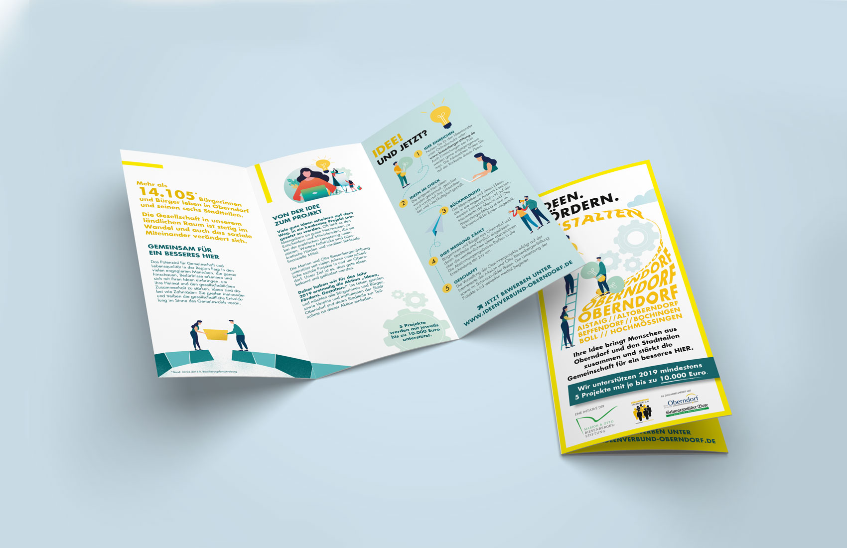 Flyer für Kampagne Ideen. Fördern. Gestalten. Flyer aufgeschlagen
