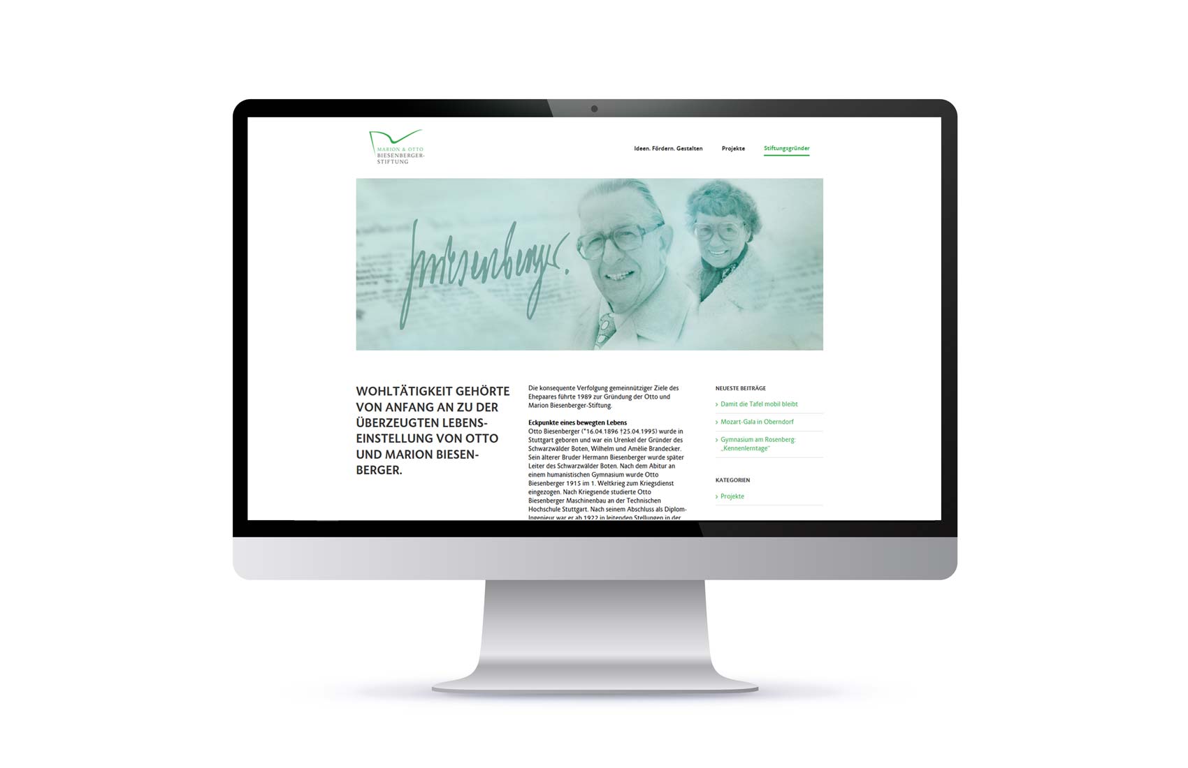 Screendesign Gründer Marion und Otto Biesenberger-Stiftung